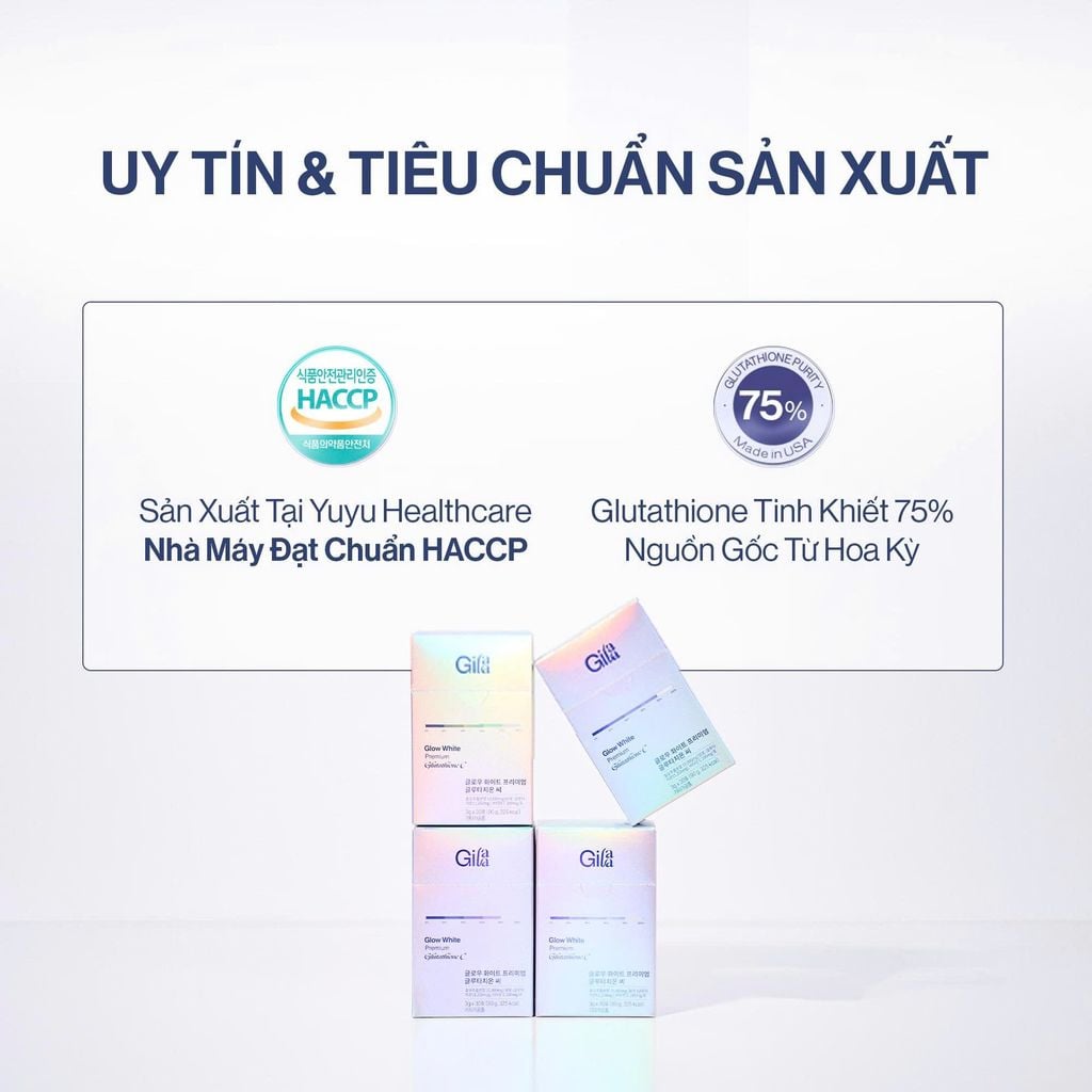 gilaa glutathione Thực phẩm bổ sung Gilaa Glow White Premium Glutathione C (3g x 30 gói) -  Dạng Bột Ngậm main image 0