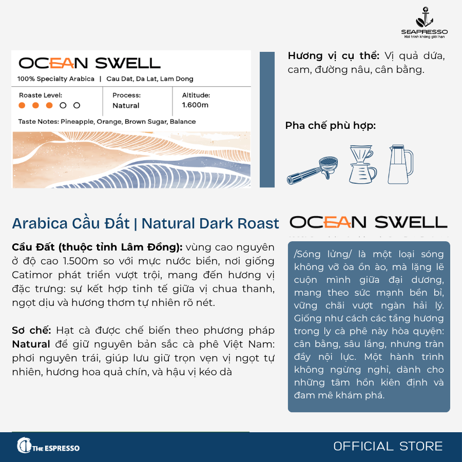  OCEAN SWELL- Specialty Arabica Cầu Đất Natural DARK ROAST 