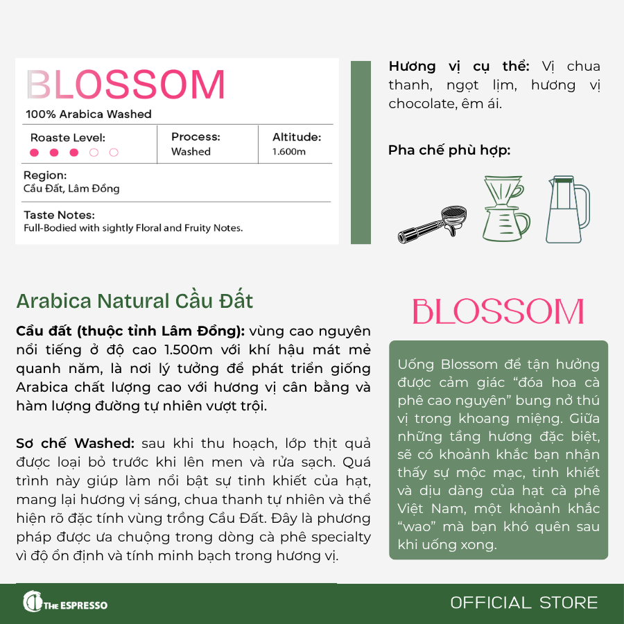  BLOSSOM - Cà phê Arabica Natural Cầu Đất - High quality coffee Arabica Natural Cầu Đất 