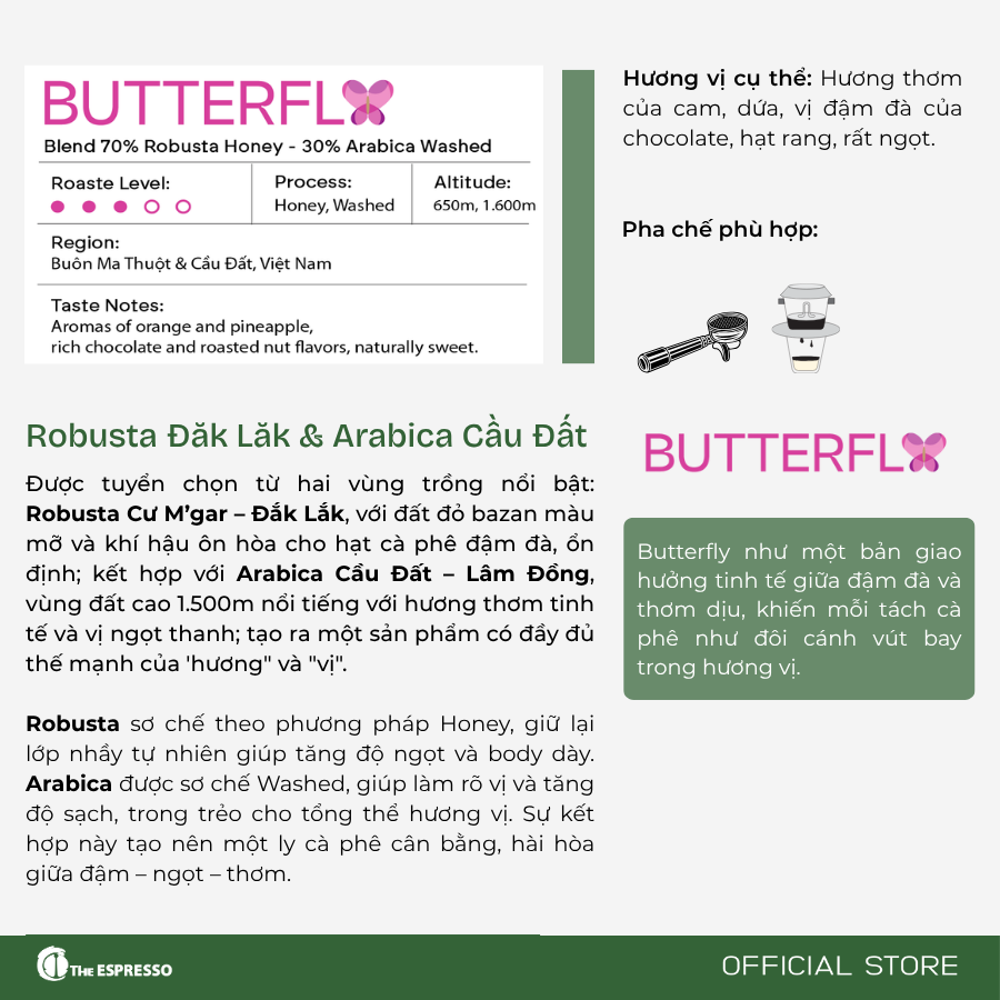  BUTTERFLY - Cà phê Blend 70% Robusta Đăk Lăk - High Quality blend coffee 70% Robusta Đăk Lăk 