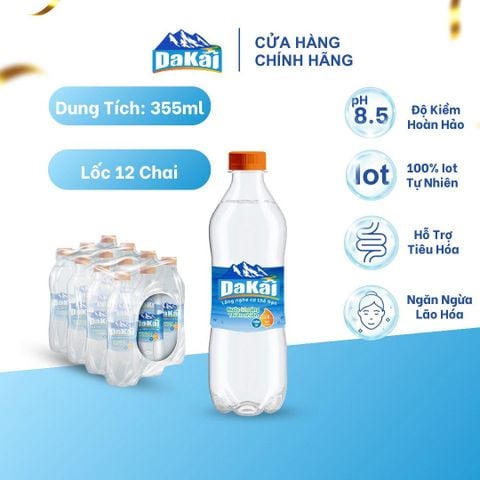  [Lốc 12 chai] Nước khoáng kiềm thiên nhiên Dakai 355ml hỗ trợ tiêu hoá khoẻ 