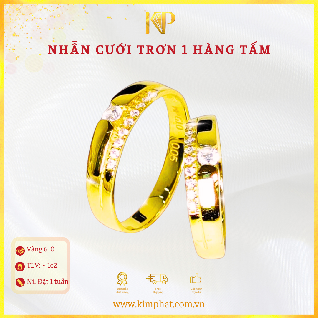  Nhẫn Cưới Trơn 1 Hàng Tấm Vàng 610 KIM PHÁT 