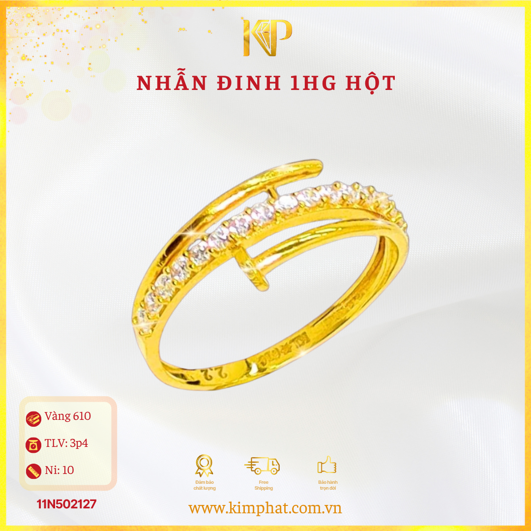  Nhẫn ĐInh 1 Hàng Hột Vàng 610 KIM PHÁT 11N502127 