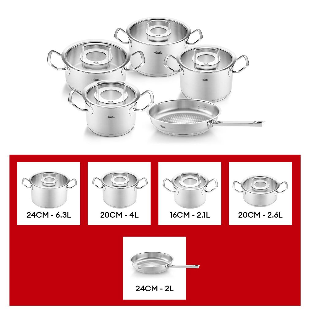 Bộ nồi Fissler Original-Profi Collection 5 món Nắp Vung Kính (4 nồi + 1 chảo)