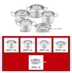 Bộ nồi Fissler Original-Profi Collection 5 món Nắp Vung Kính (4 nồi + 1 chảo)