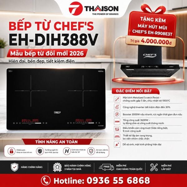 Bếp từ đôi Chefs EH-DIH388V 3600W mặt kính chống xước