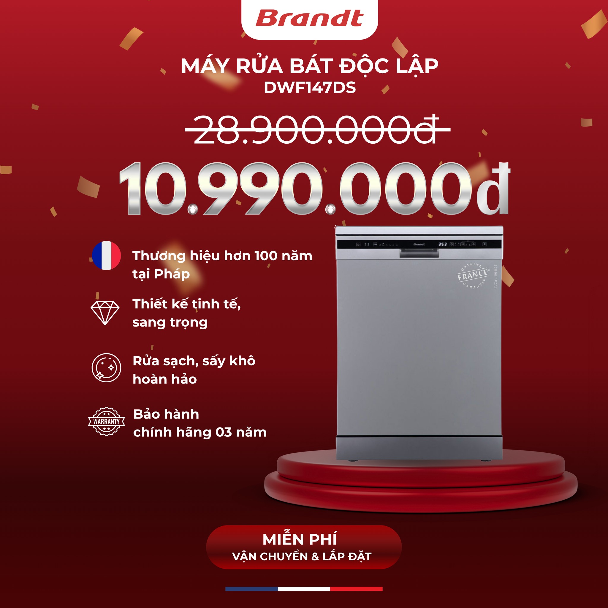 Máy rửa bát Brandt DWF147DS