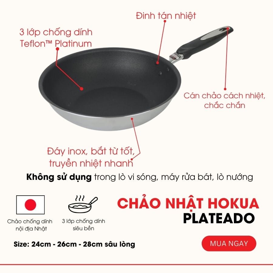 Chảo Nhật Hokua Plateado chống dính 24/26/28cm