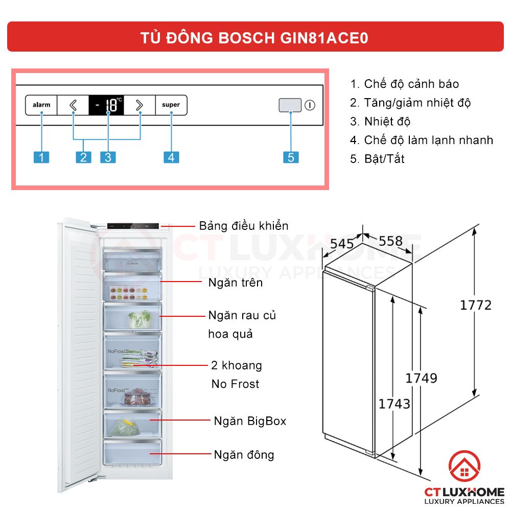 Tủ đông Bosch GIN81ACE0 âm tủ