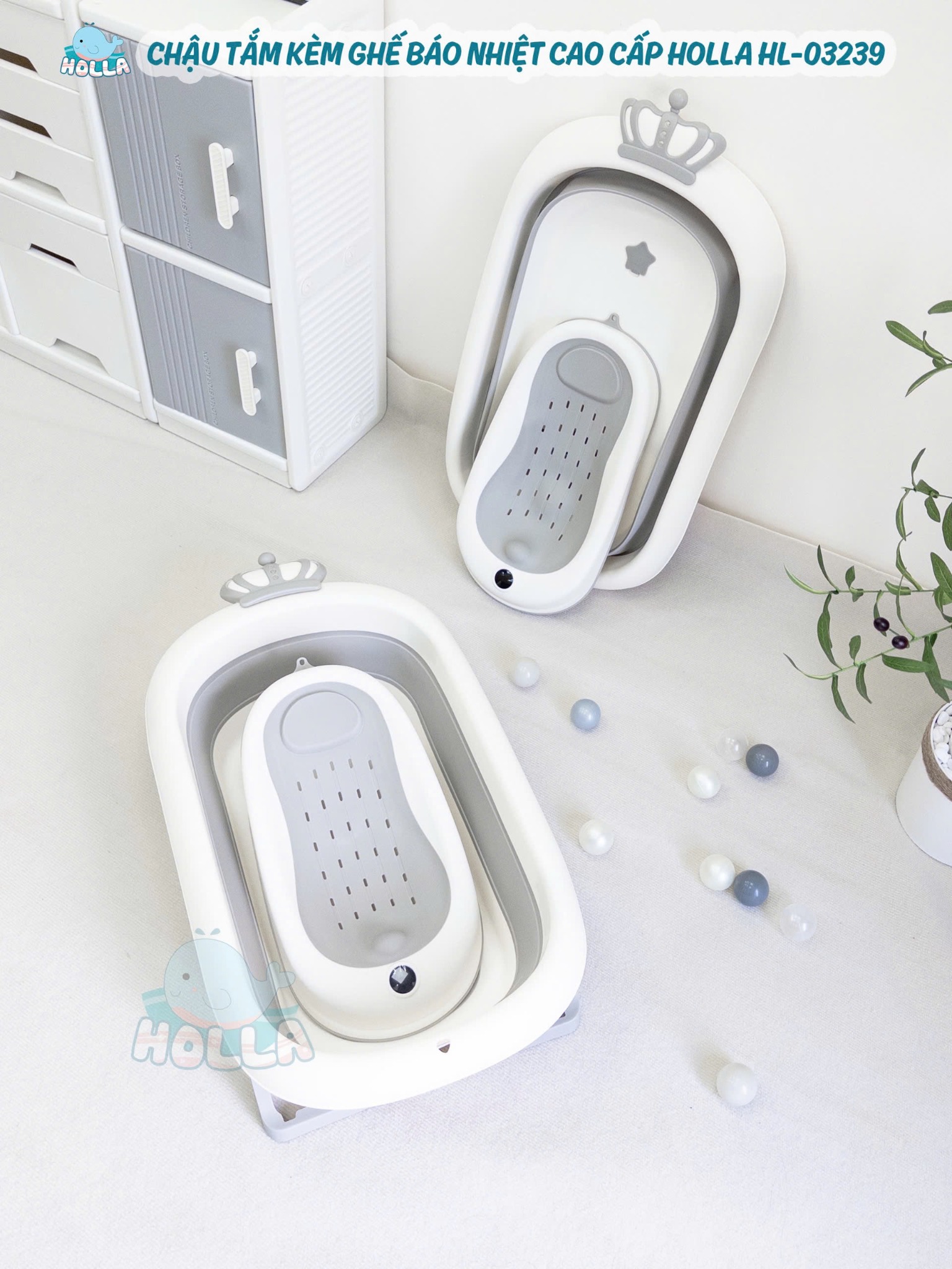 Thau Tắm Holla Kèm Ghế Báo Nhiệt HL03239