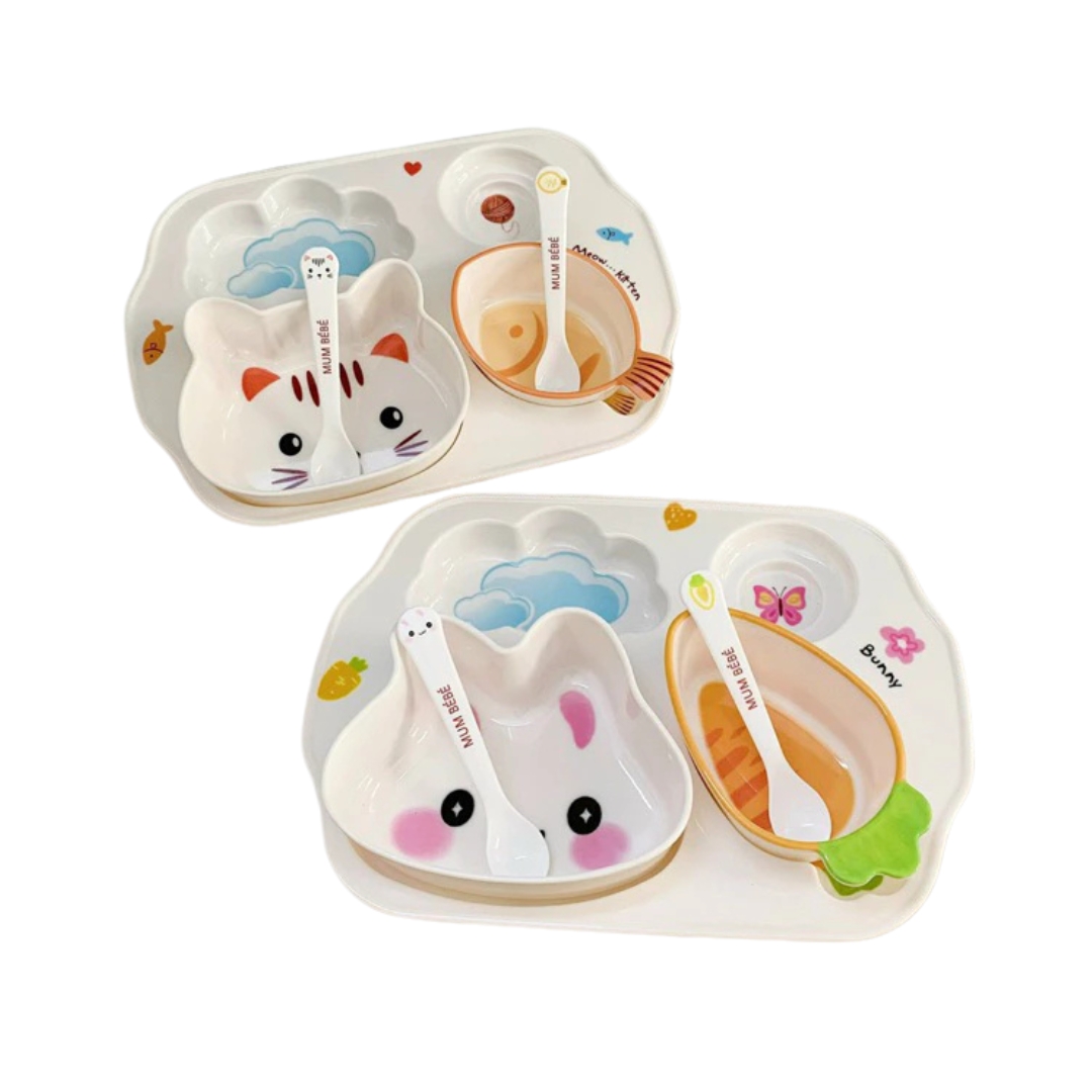 Khay Ăn Dặm Mum Bebe Mèo Thỏ Tráng Men