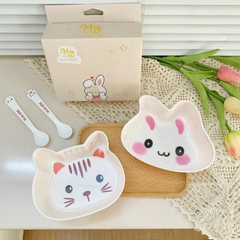 Chén Mum Bebe Mèo Thỏ Kèm Thìa