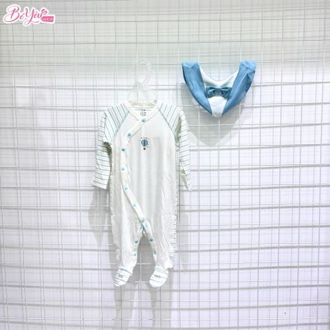 Body Dài Nous Cài Lệch Trắng Phối Kẻ Xanh