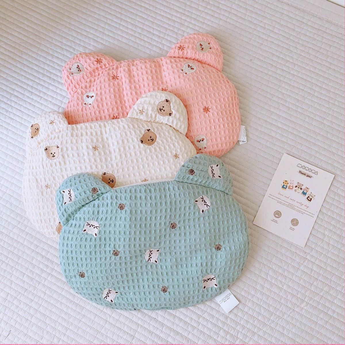 Gối Nằm Monona Bông Tai Gấu Cotton Wafle MNN124