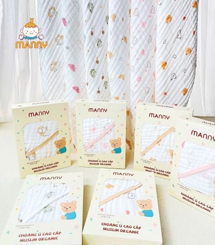 Khăn Choàng Ủ Manny Muslin 6 Lớp Organic