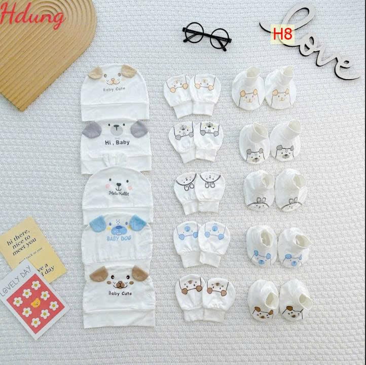 Set Nón - Bao Tay Chân OT Họa Tiết Hình Thú Đáng Yêu