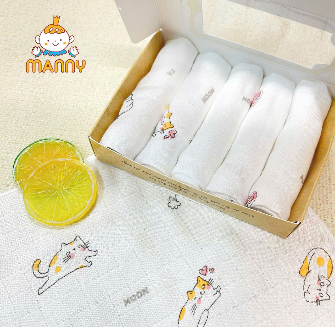 Khăn Sữa Tre Manny Hộp 5 Cái Họa Tiết