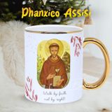  Thánh Phanxico Assisi - Quà Tặng Công Giáo Ly Sứ Viền Gold Sang Trọng 