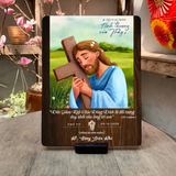  Tranh Gỗ Quà Tặng Nữ Tu - Chúa Giêsu Ôm Thánh Giá 