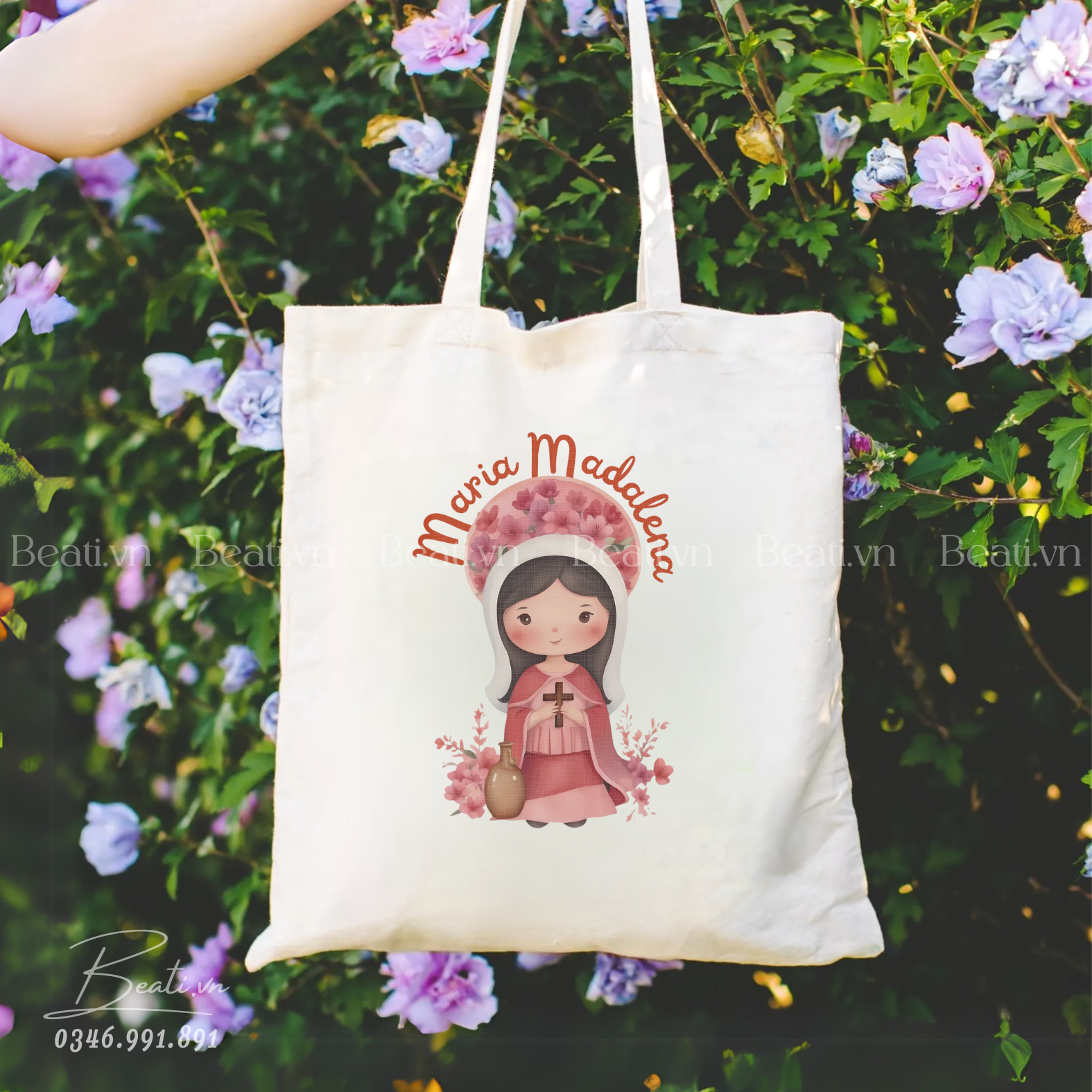  Quà tặng Công giáo, túi tote hình thánh Maria Madalena Beati 