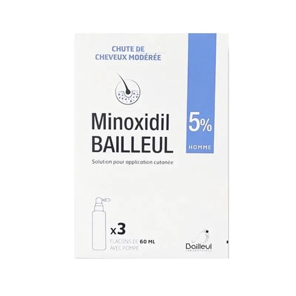Set Xịt Mọc Tóc BAILLEUL Minoxidil Bailleul 5% Homme Femme, 3 x 60ml