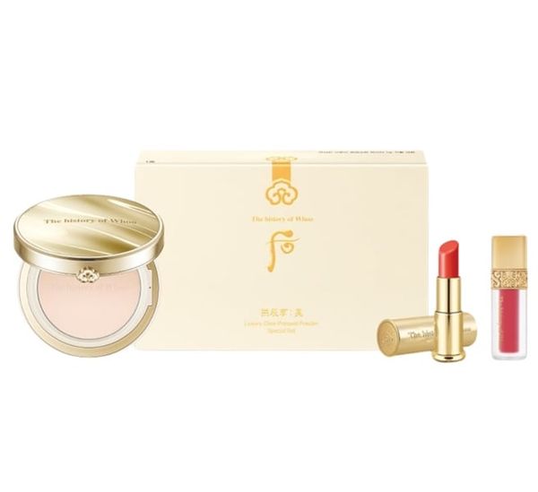 Set Phấn Phủ THE WHOO The History Of Whoo Luxury Glow Pressed Powder No.1 13g + Glow Lip Balm Red 1.3g + Velvet Liquid Lip Rouge No.18 Rose Pink 2.1g