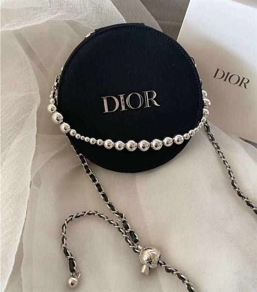 Túi Gift DIOR Tròn Vanity Kèm 2 Dây Đeo Màu Xanh