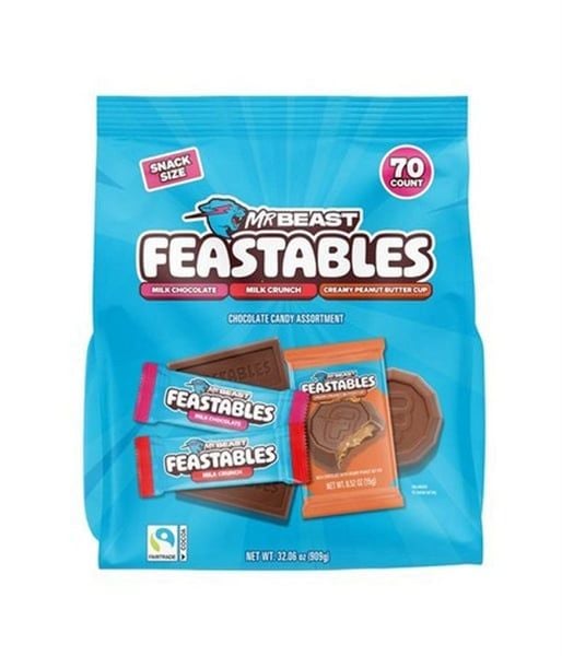 Kẹo Socola MR BEAST Feastables Mix Chocolate - Crunch - Creamy Peanut Butter Cup 909g