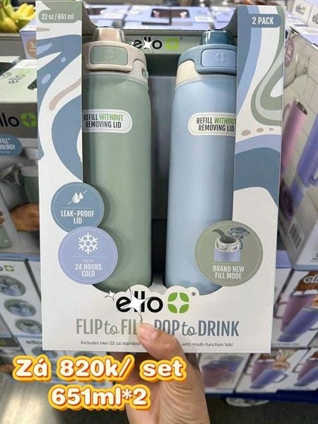 Set Bình Giữ Nhiệt ELLO Flip To Fill Pop To Drink 651mlx2