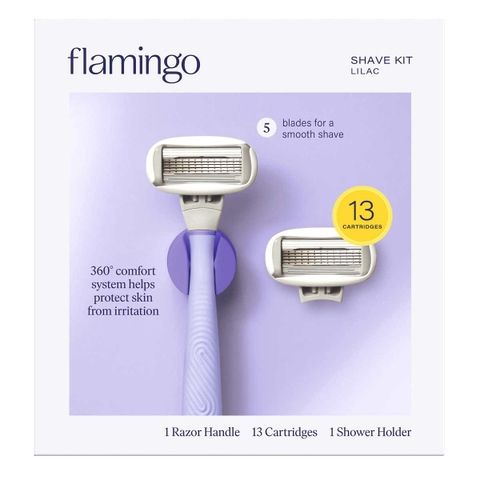 Bộ Dao Cạo FLAMINGO Razor Shave Kit, 1 Lilac Handle + 13 Cartridges +1 Shower Holder