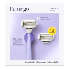 Bộ Dao Cạo FLAMINGO Razor Shave Kit, 1 Lilac Handle + 13 Cartridges +1 Shower Holder