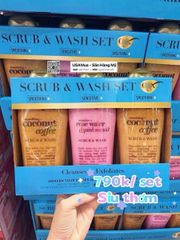 Set Sữa Tắm OGX Scrub & Wash - Smoothing + Coconut Coffee - Sensitive + Rose Water & Pink Sea Salt