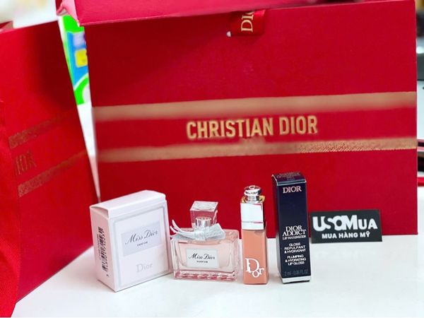 Set DIOR Son 001 Pink + Miss Dior Parfum 5ml + Túi Đỏ