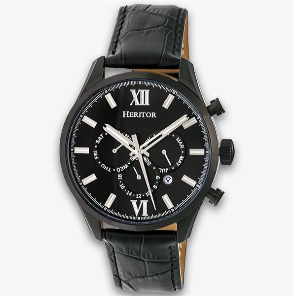 Đồng Hồ HERITOR Benedict Black Dial Black Leather Strap Automatic Men's HR6802