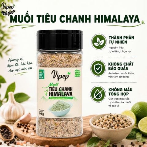Muối Chấm Tiêu Chanh Himalaya VIPEP Hũ 100g - Muối Hồng Himalaya Chấm Gà Luộc Hải Sản