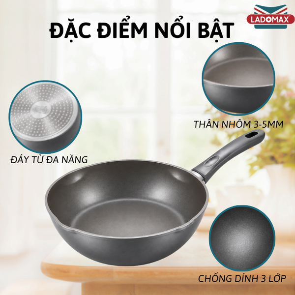 Chảo nhôm đúc sâu lòng chống dính đáy từ cao cấp LADOMAX HA-V6C