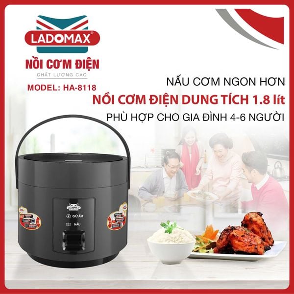 Nồi cơm điện giữ ấm 3 chiều 1,8 Lít Ladomax HA-8118
