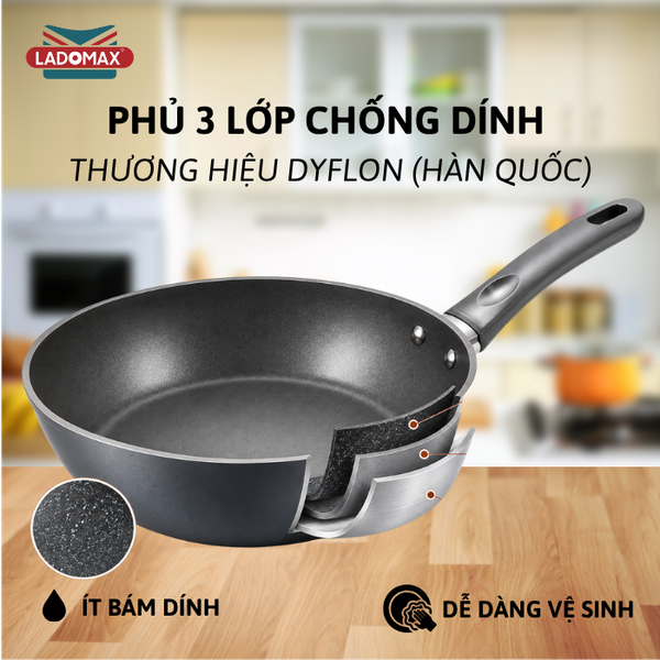 Chảo nhôm đúc sâu lòng chống dính đáy từ cao cấp LADOMAX HA-V6C