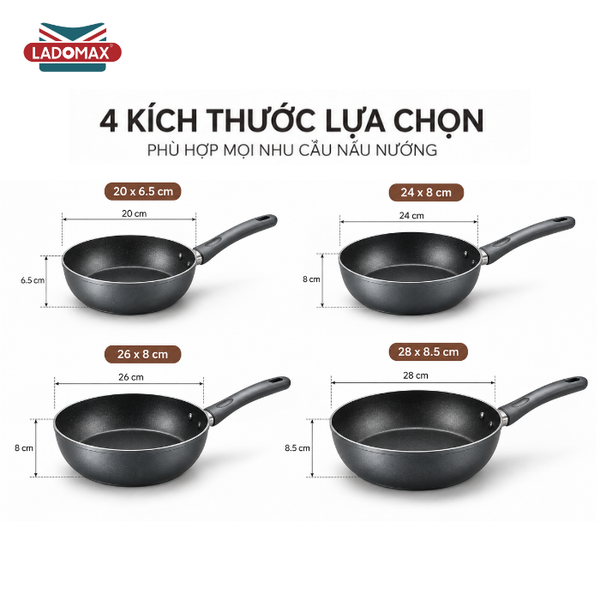 Chảo nhôm đúc sâu lòng chống dính đáy từ cao cấp LADOMAX HA-V6C