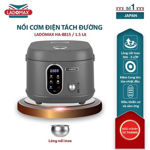 Nồi cơm điện tách đường 1.5L Ladomax HA-8815_Inox