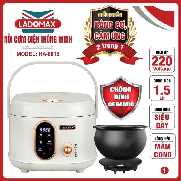 Nồi cơm điện xách tay thông minh 1.5L HA-8815- Lòng Gang
