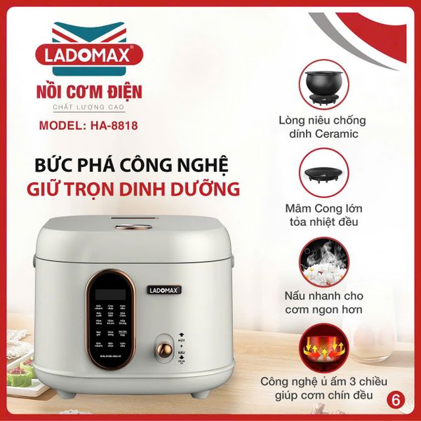Nồi cơm điện xách tay 1.8L lòng gang Ladomax HA-8818GN