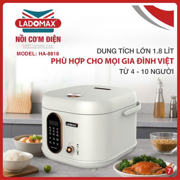 Nồi cơm điện xách tay 1.8L lòng gang Ladomax HA-8818GN