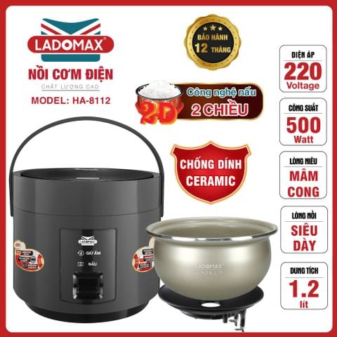 Nồi cơm điện giữ ấm 2 chiều 1,2 Lít Ladomax HA-8112