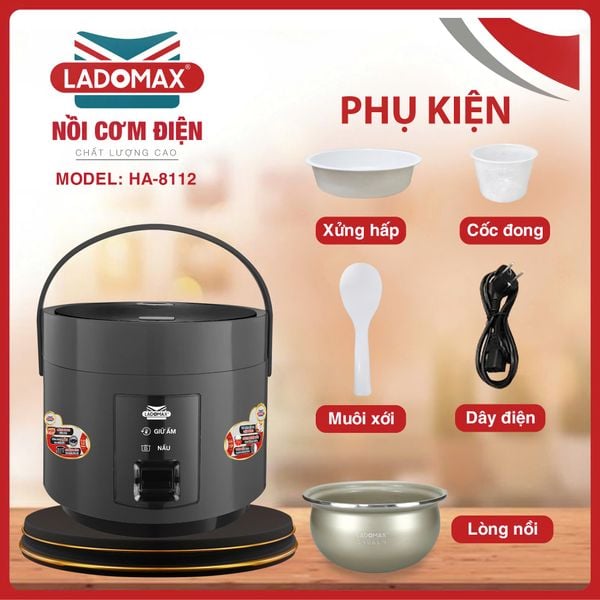 Nồi cơm điện giữ ấm 2 chiều 1,2 Lít Ladomax HA-8112
