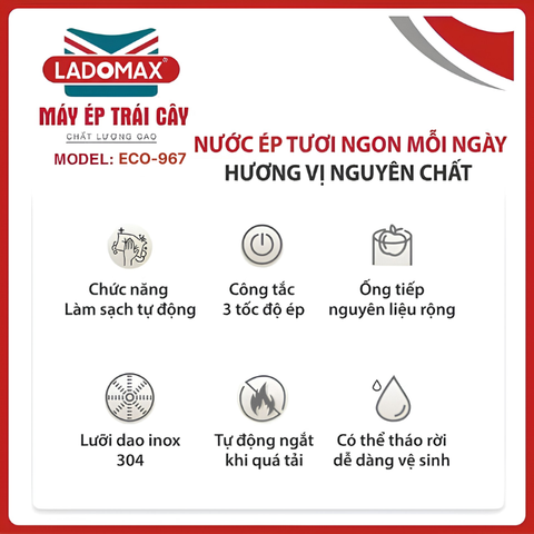 Máy ép trái cây công nghiệp Ladomax ECO-967 loại 2 lưỡi dao