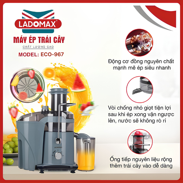 Máy ép trái cây công nghiệp Ladomax ECO-967 loại 2 lưỡi dao