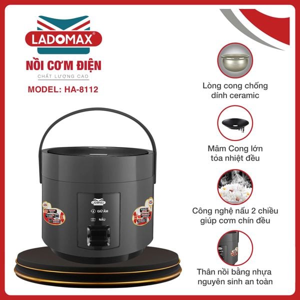 Nồi cơm điện giữ ấm 2 chiều 1,2 Lít Ladomax HA-8112