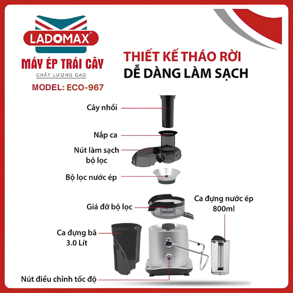 Máy ép trái cây công nghiệp Ladomax ECO-967 loại 2 lưỡi dao
