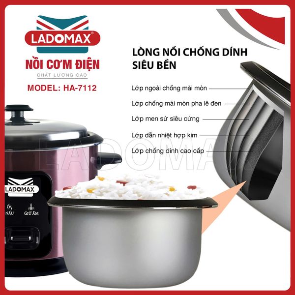 Nồi cơm điện nắp rời 1.2 Lít Ladomax HA-7112